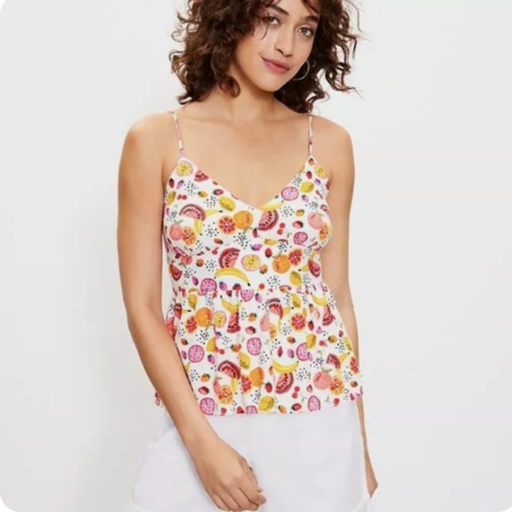 NWT LOFT Women's Petite Fruit Salad Peplum Cami - Whisper White